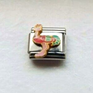 Cute little enamel ostrich 9mm stainless steel italian charm bracelet link new